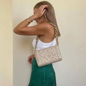 Zara Cream Quilted Chain Strap Shoulder Bag
